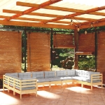 Set Divani da Giardino 10 pz con Cuscini Grigi Massello di Pino
