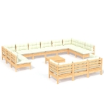 Set Divani da Giardino 14 pz con Cuscini Crema Massello di Pino
