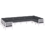 Set Divani da Giardino 10 pz con Cuscini Bianchi Legno di Pino