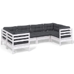 Set Divani da Giardino 6 pz con Cuscini Bianchi Legno di Pino