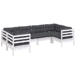 Set Divani da Giardino 6 pz con Cuscini Bianchi Legno di Pino