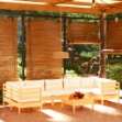 Set Salotto da Giardino 8 pz con Cuscini Crema in Legno di Pino