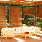 Set Salotto da Giardino 8 pz con Cuscini Crema in Legno di Pino