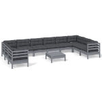Set Divani da Giardino 11 pz con Cuscini Grigi Massello di Pino