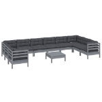Set Divani da Giardino 11 pz con Cuscini Grigi Massello di Pino