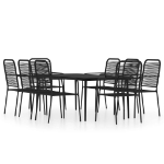 Set da Pranzo per Giardino 9 pz con Cuscini Nero