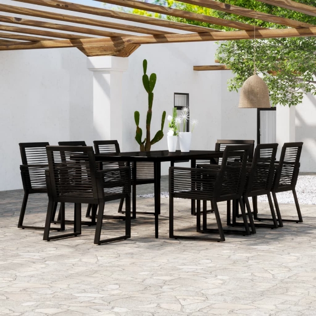 Set da Pranzo per Giardino 9 pz con Cuscini Nero