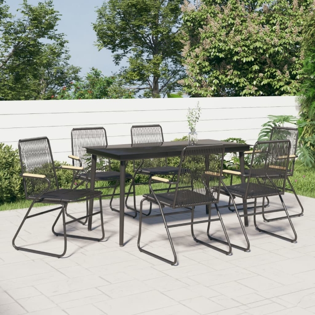Set da Pranzo da Giardino 7 pz Nero in Rattan PVC