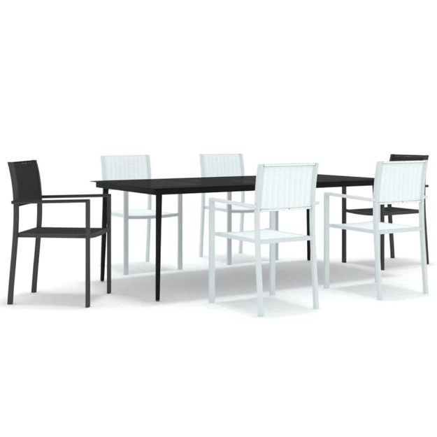 Set Mobili da Pranzo da Giardino 7 pz Bianco e Nero