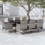 Set da Pranzo per Giardino 9 pz con Cuscini Grigio e Nero