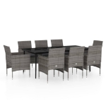 Set da Pranzo per Giardino 9 pz con Cuscini Grigio e Nero