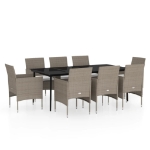 Set da Pranzo da Giardino con Cuscini 9 pz in Beige e Nero