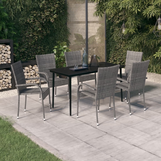 Set da Pranzo da Giardino 7 pz Grigio e Nero