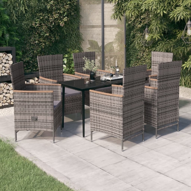 Set da Pranzo da Giardino 7 pz con Cuscini Grigio