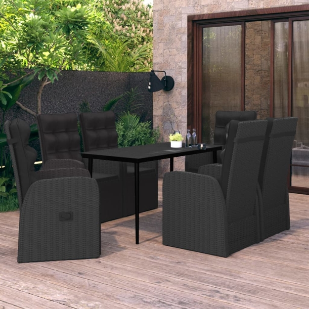 Set da Pranzo da Giardino 7 pz con Cuscini Nero