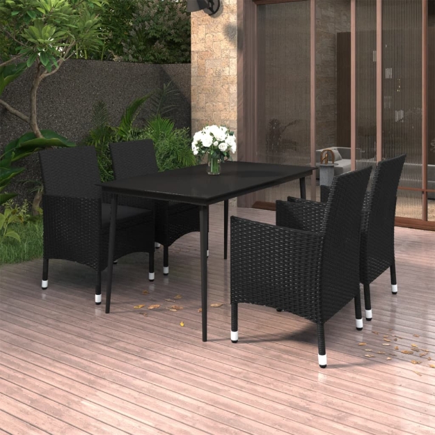 Set da Pranzo per Giardino 5 pz con Cuscini Polyrattan e Vetro