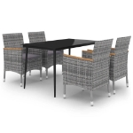 Set da Pranzo per Giardino 5 pz con Cuscini Polyrattan e Vetro