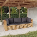 Set Divani da Giardino 3 pz con Cuscini Legno Massello di Teak