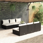 Set Divani da Giardino 7 pz con Cuscini in Polyrattan Nero