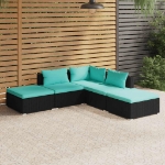 Set Divani da Giardino 5 pz con Cuscini in Polyrattan Nero