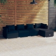Set Divani da Giardino 5 pz con Cuscini in Polyrattan Nero