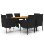 Set da Pranzo per Esterni 7 pz in Polyrattan Nero