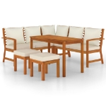 Set da Pranzo da Giardino 6pz con Cuscini Legno Massello Acacia