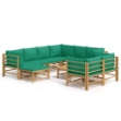Set Salotto da Giardino 10pz con Cuscini Verdi Bambù