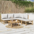 Set Salotto da Giardino 6pz con Cuscini Grigio Chiaro Bambù