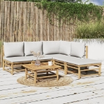 Set Salotto da Giardino 6pz con Cuscini Grigio Chiaro Bambù