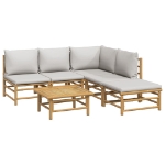 Set Salotto da Giardino 6pz con Cuscini Grigio Chiaro Bambù