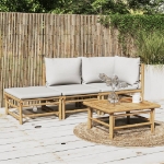 Set Salotto da Giardino 3pz con Cuscini Grigio Chiaro Bambù