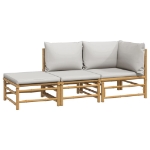 Set Salotto da Giardino 3pz con Cuscini Grigio Chiaro Bambù
