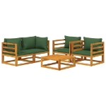 Set Salotto da Giardino 5pz con Cuscini Verdi Legno Massello