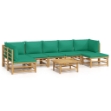 Set Salotto da Giardino 8pz con Cuscini Verdi Bambù
