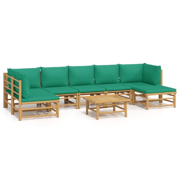 Set Salotto da Giardino 8pz con Cuscini Verdi Bambù
