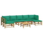 Set Salotto da Giardino 8pz con Cuscini Verdi Bambù