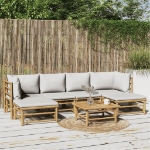 Set Salotto da Giardino 7pz con Cuscini Grigio Chiaro Bambù