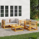 Set Salotto Giardino 5pz Cuscini Grigio Chiaro Legno Massello