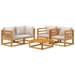 Set Salotto Giardino 5pz Cuscini Grigio Chiaro Legno Massello