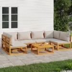 Set Salotto Giardino 7pz Cuscini Grigio Chiaro Legno Massello