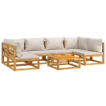 Set Salotto Giardino 7pz Cuscini Grigio Chiaro Legno Massello