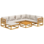 Set Salotto Giardino 8pz Cuscini Grigio Chiaro Legno Massello