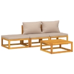 Set Salotto da Giardino 4pz con Cuscini Tortora Legno Massello