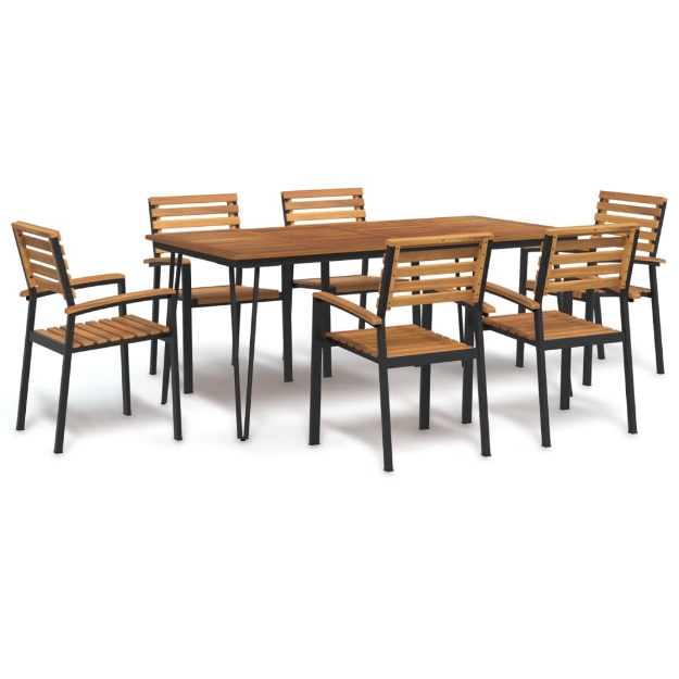 Set Pranzo da Giardino 7 pz Legno Massello di Acacia e Metallo