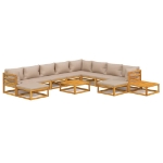 Set Salotto da Giardino 12pz con Cuscini Tortora Legno Massello