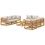 Set Salotto Giardino 9pz Cuscini Grigio Chiaro Legno Massello