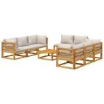 Set Salotto Giardino 9pz Cuscini Grigio Chiaro Legno Massello