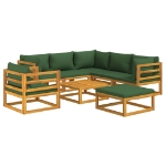Set Salotto da Giardino 8pz con Cuscini Verdi in Legno Massello