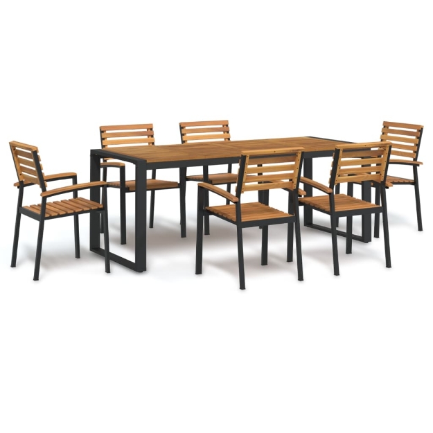 Set Pranzo da Giardino 7 pz Legno Massello di Acacia e Metallo